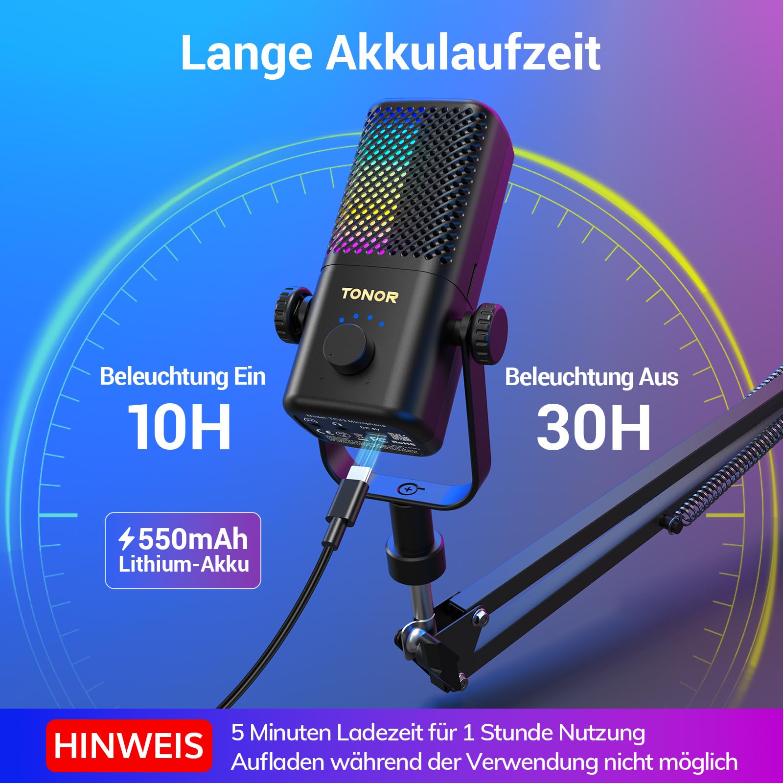 TONOR Gaming Mikrofon Kompatibel mit Xbox, Kondensator Mikrofon mit RGB, Mute/Gain Kontrolle/Überwachung, 30 Std. Akkulaufzeit Microphone für Spielkonsole, 200 cm Kabel, Mikrofonarm, Weiß, TCX3+