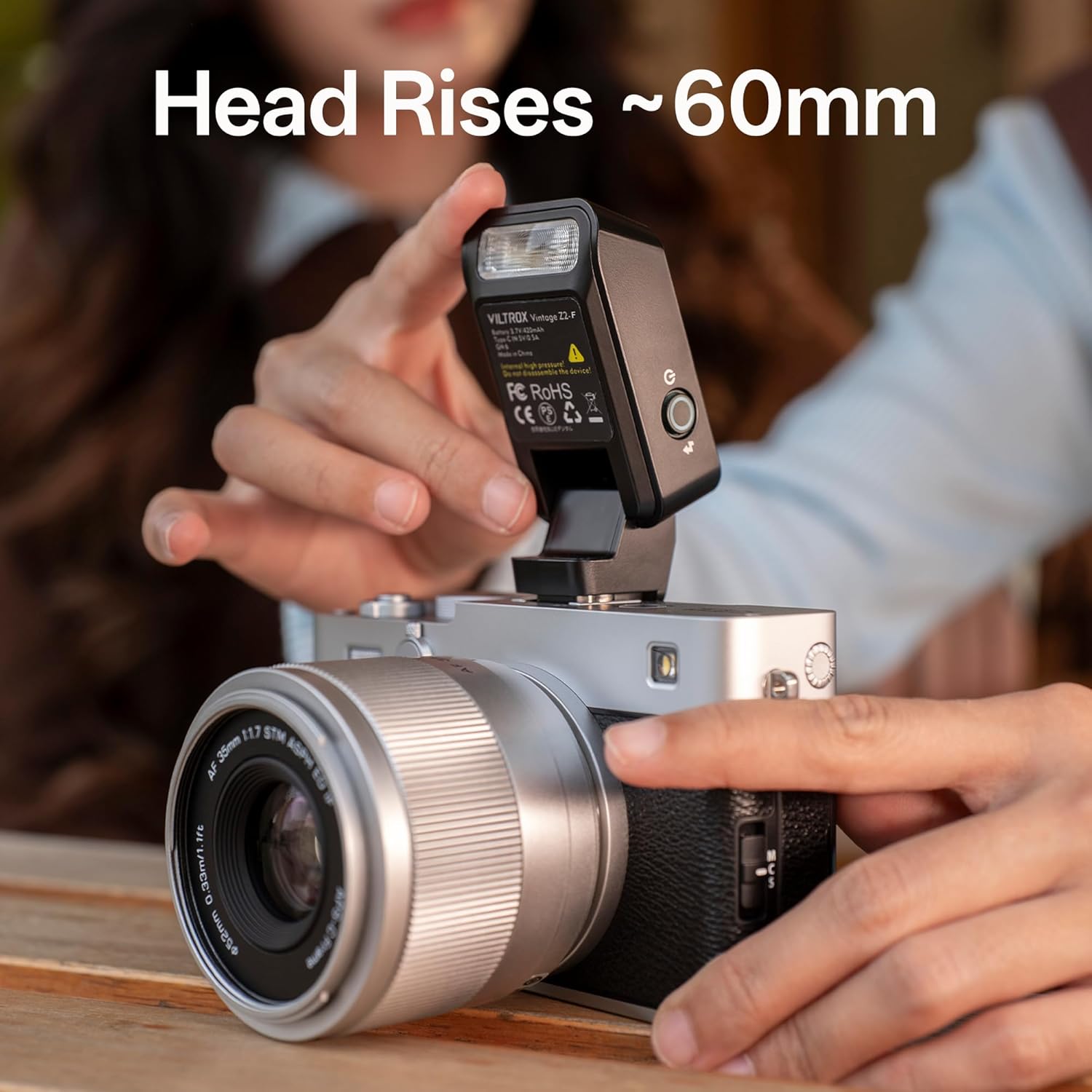 VILTROX Mini Foldable TTL Camera Flash for Sony, On Camera Pocket Speedlite with 60mm Raised Flash Head, 5-Level Manual Power, USB-C Recharge, 700 Flashes, 2s Recycle for Alpha A7 Series