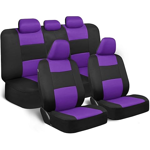BDK PolyPro Car Seat Covers Full Set in Purple on Black, Front and Rear Split Bench Seat Covers for Cars, Easy to Install Car Seats Cover Set and Accessories for Auto Trucks Van SUV - Purple