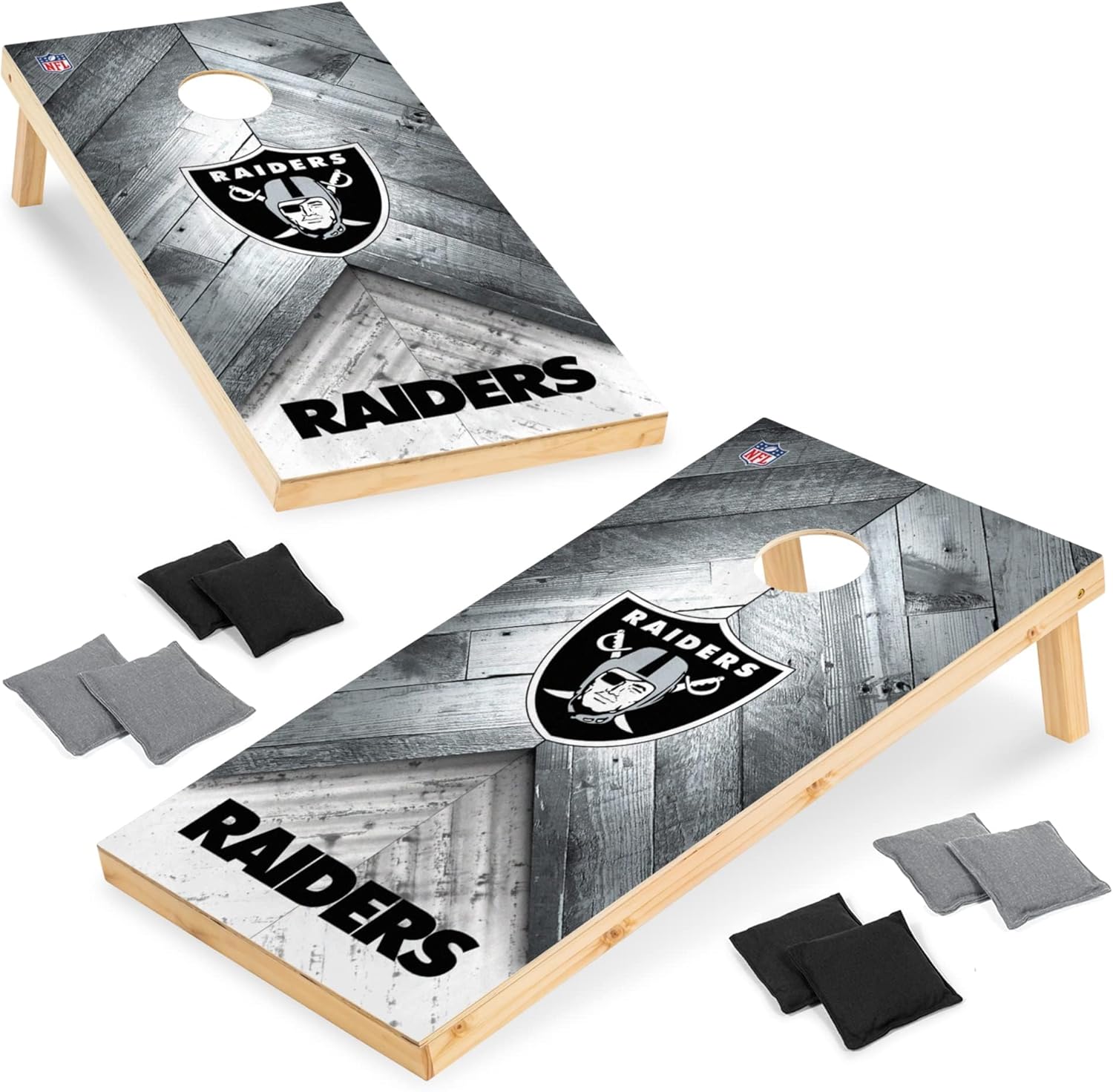 Wild Sports NFL Las Vegas Raiders 2' x 4' Regulation Size Solid Wood Cornhole Set with Direct Print HD Team Graphics