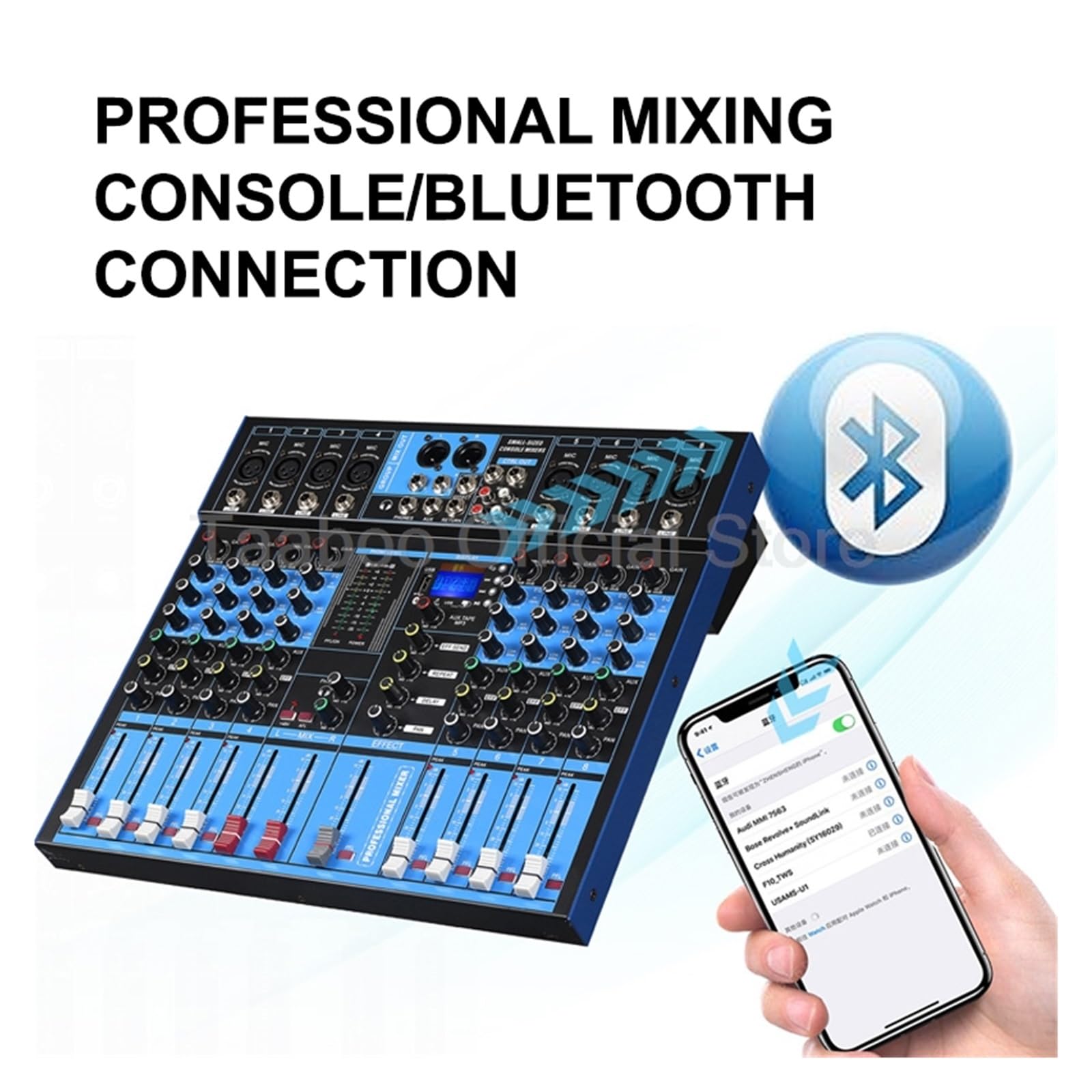 Mezclador de audio para DJ Procesador digital profesional, prerreverberador, efector, consola de mezclas Bluetooth de 8/12 canales, mezclador antigritos con micrófono(12 Channels)