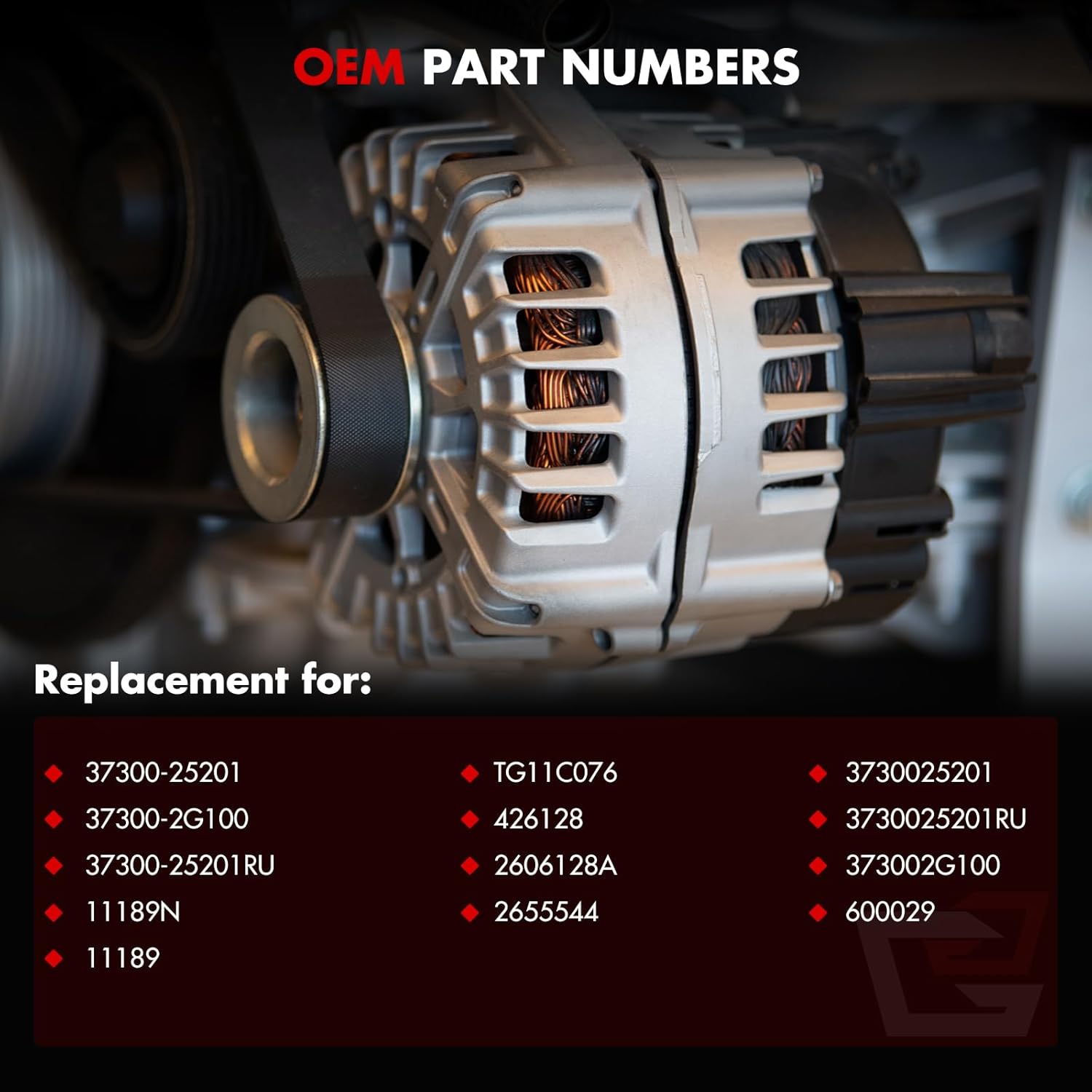 Alternator Fit for Kia for Forte 2.0L 2010-2013for Kia for Optima 2.4L 2006-2010 for Hyundai for Sonata 2.4L 2006-2010, Replace 37300-2G100 11189