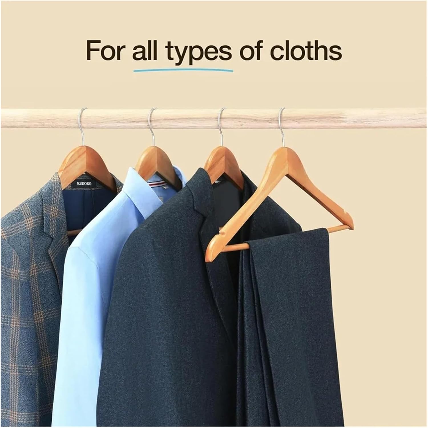 Wooden Hangers Durable Non Slip Coat Heavy Duty Natural Solid Wood Hanger Clothes Storage Swivel Hooks(20 Pack)