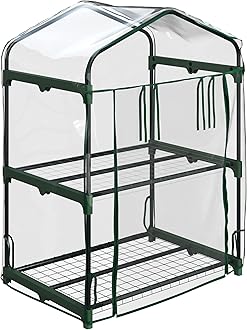 2 Tier Mini Greenhouse - Portable Greenhouse with Steel Frame and PVC Cover for Indoor or Outdoor - 27 x 19 x 37.5-Inch Green House by Home-Complete