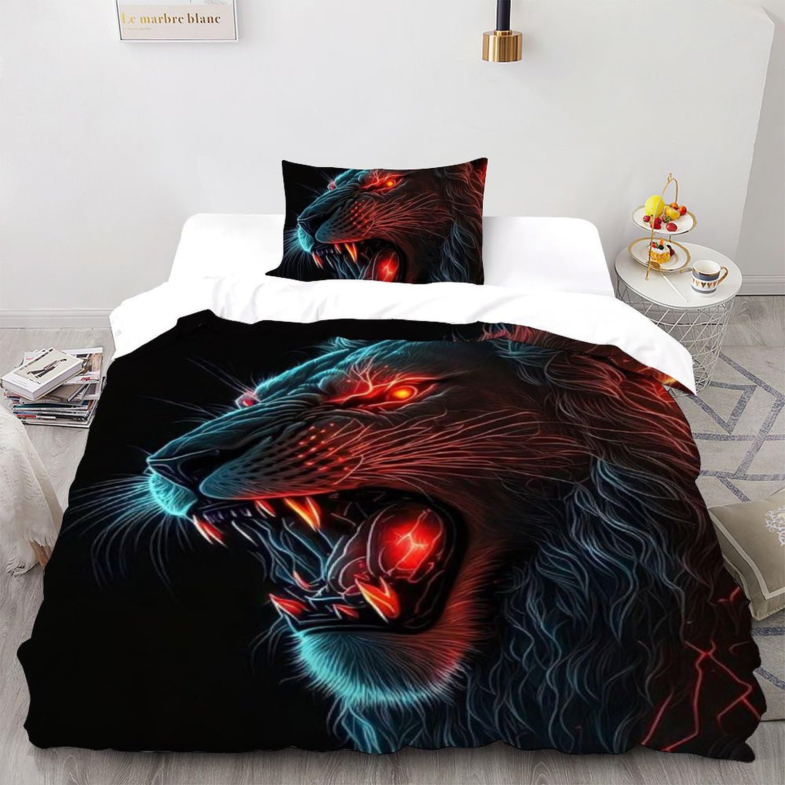 Housse de couette single animaux 3D Le Lion Rouge 135x200cm