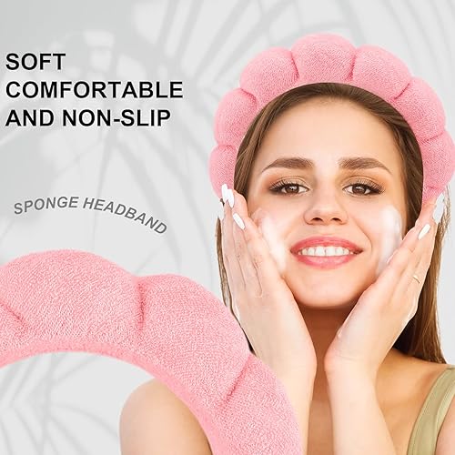 Miniatura 5 de Canitor 4 diademas de spa rosa para el cuidado de la piel, diadema de maquillaje, lavado de cara, cuidado de la piel, maquillaje lindo preppy
