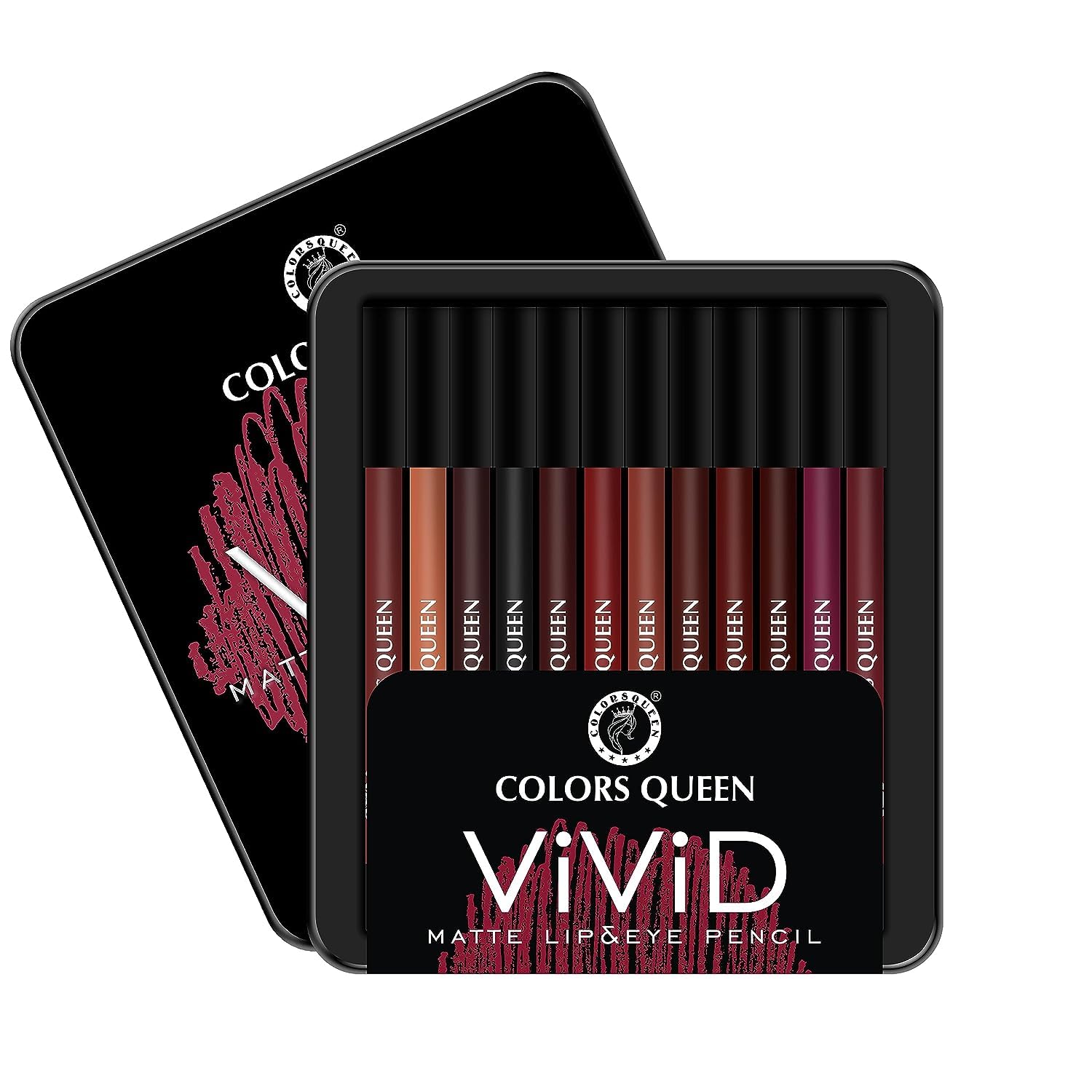 Colors Queen Vivid Matte Lip Liner Pencil Set – Long Lasting, Waterproof, Smudge Proof, Creamy Formula | 12 Multi-Color Lip Liners (1.5g each) | Pack of 12 [MLE-03 (01)]