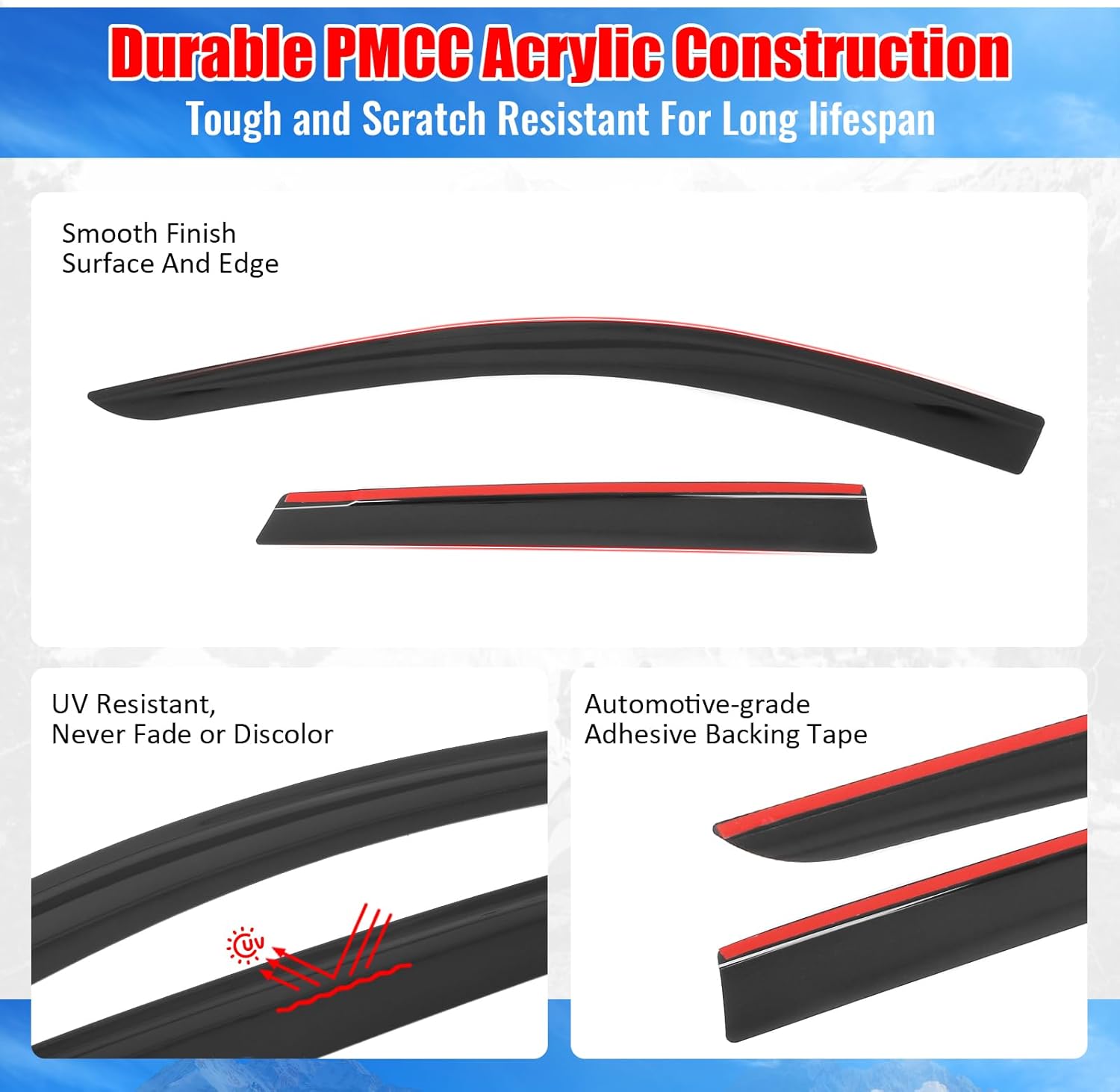 IKON MOTORSPORTS Tape on Low Profile Window Visors, Compatible with 2022-2025 Hyundai Santa Cruz, Acrylic Smoke/Tinted Rain Guards, Side Window Wind Deflectors 4PCS