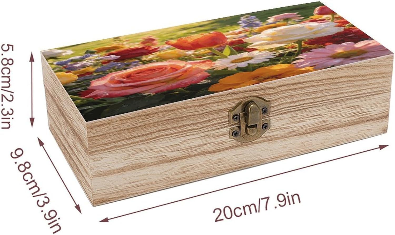 Colorful Flowers Locked Wooden Keepsake Box with Hinged Lid for Crafts And Photo Storage,Keepsake Box Jewellery Organiser Unique Gift Ideas for Men & Women image 2