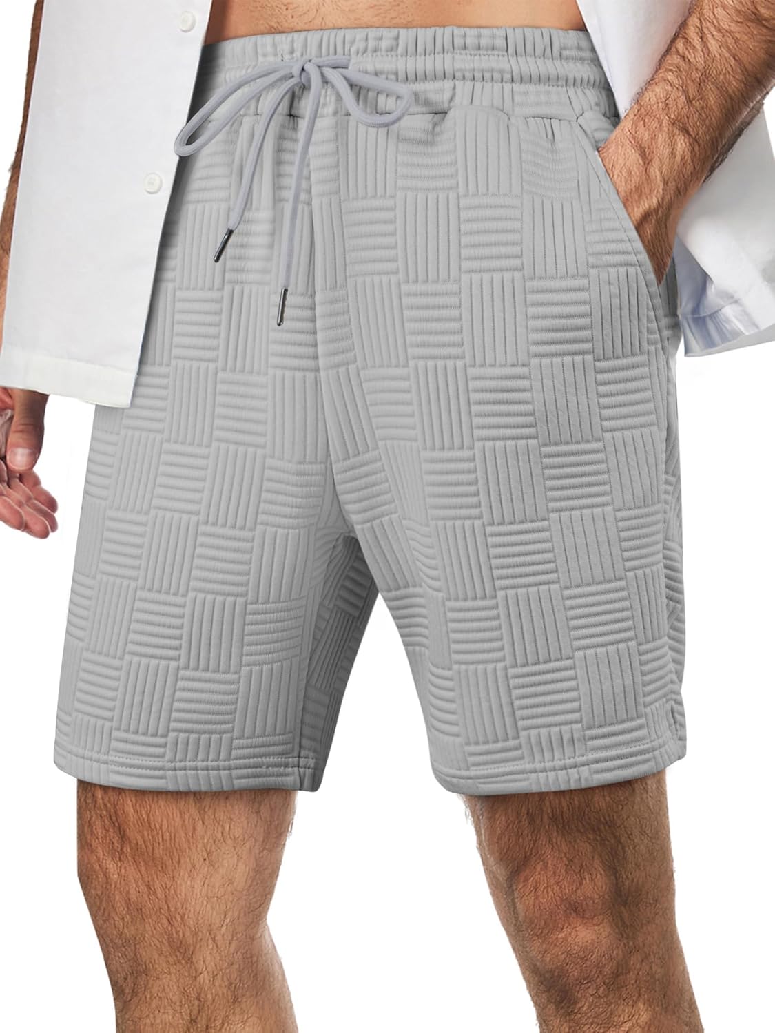 JMIERR Men’s Shorts Casual Stretch Solid Short Elastic Waist Drawstring Lightweight Textured Summer Shorts