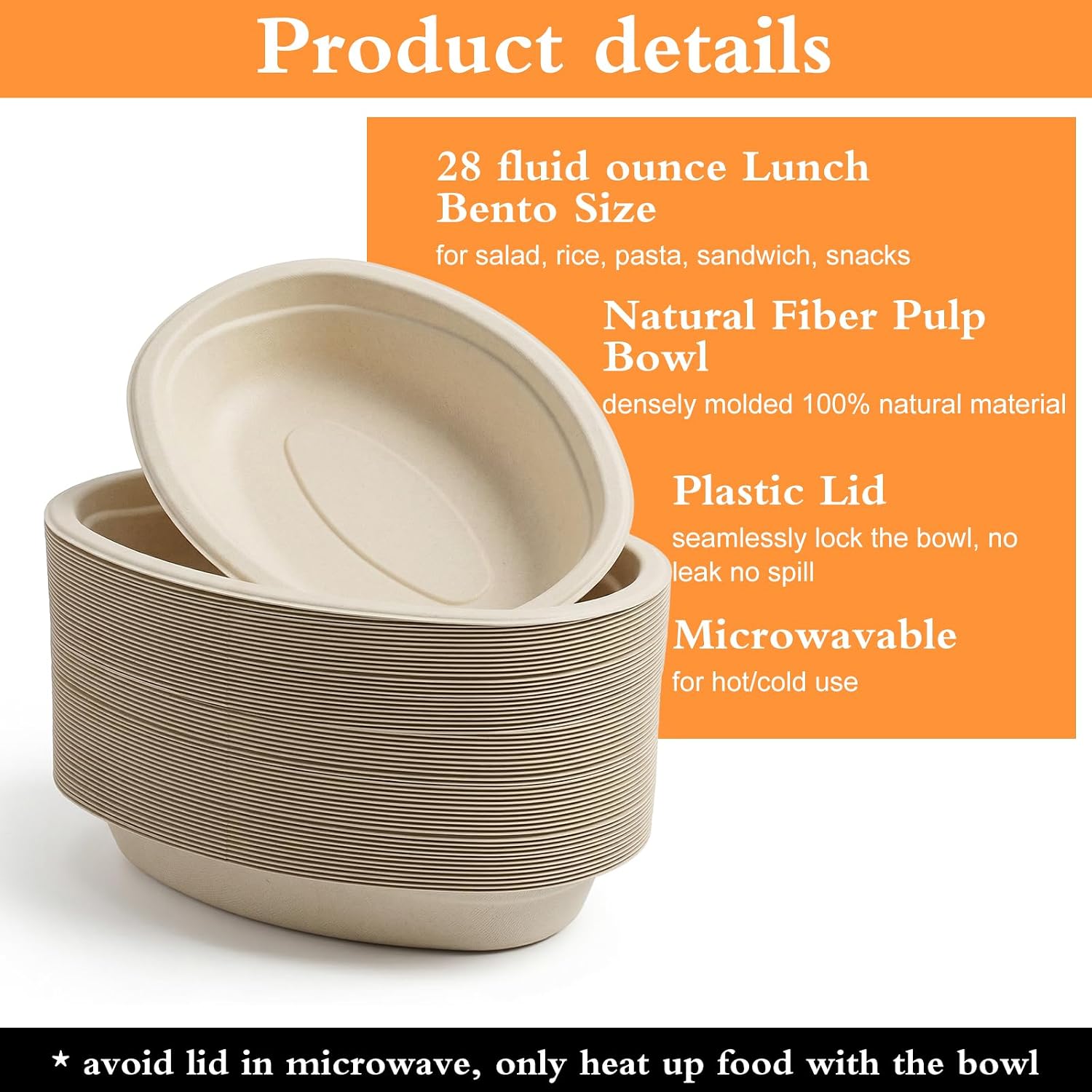 Kifmurase 50 Pack 28oz Oval Paper Bowls with Lids, Disposable Food Containers Chipotle Bowl Microwavable Meal Prep Containers for Burrito, Salads, Taco, Lunch (50 Bowls 50 Lids)