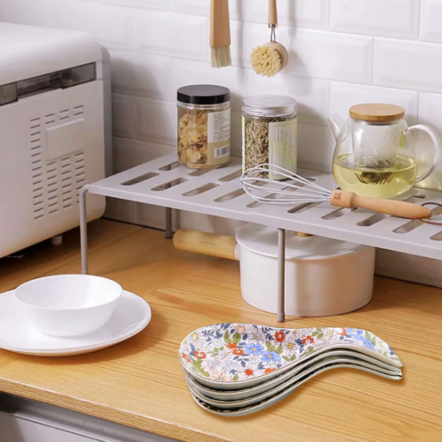 Ceramic Spoon Rest for Stove Top Kitchen Counter Large Spoon Holder Farmhouse Floral Flowers Print Coffee Spoon Cooking Utensil Tools Rest Modern Kitchen Decor Pink image 8 of 9 B0BFZP78MB