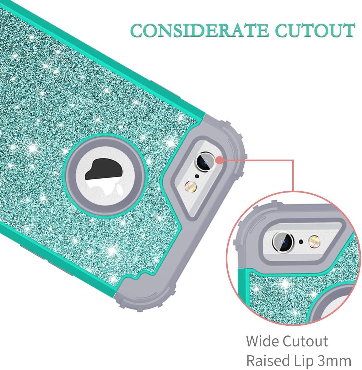 Pandawell Compatible iPhone 6s Case, iPhone 6 Case, Luxury Glitter Sparkle Bling Heavy Duty Hybrid Sturdy High Impact Shockproof Protective Cover Case for Apple iPhone 6s/6 - Shiny Teal