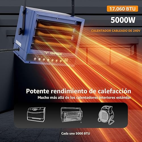 Miniatura 5 de Calentador de Garaje Eléctrico 240V, Calentador de Taller de 5000 Vatios Cableado Fijo de Montaje en Techo con Modo ECO, 240 Voltios Cableado Fijo