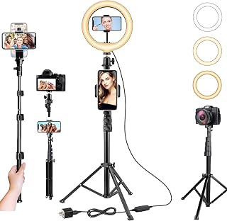Purix 10'' Ring Light with 63'' Tripod Phone Stand with 3 Cell Phone Holders, Led Camera Lighting for TikTok YouTube Video Recording/Photography/Live Streaming/Selfie Stick for iPhone & Android