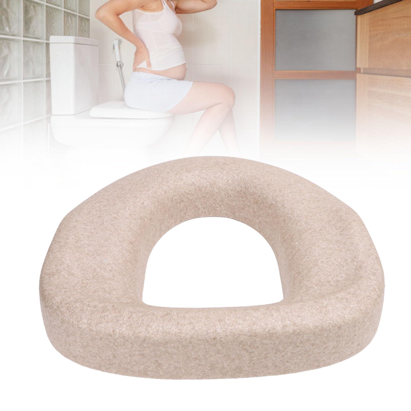 PUSOKEI Podwyższona Poduszka Toaletowa Comfort Pad |Uniwersalny, Wyściełany, Podwyższony Nakładka na toaletę Wielokrotnego Użytku w Domu (Beżowy)