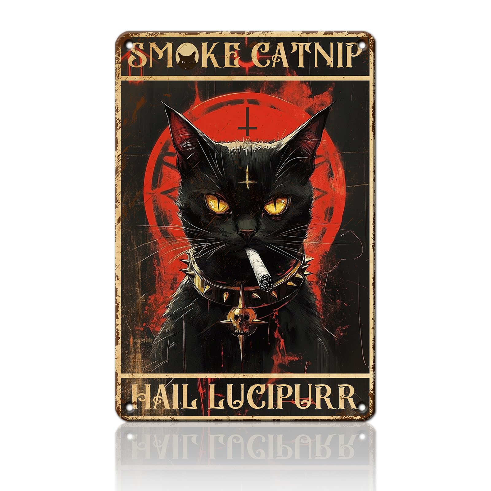 Anceky Black Cat Sign Vintage Metal Tin Sign Retro Wall Decor for Yard Entryway Home Porch Outside 12×16 Inch