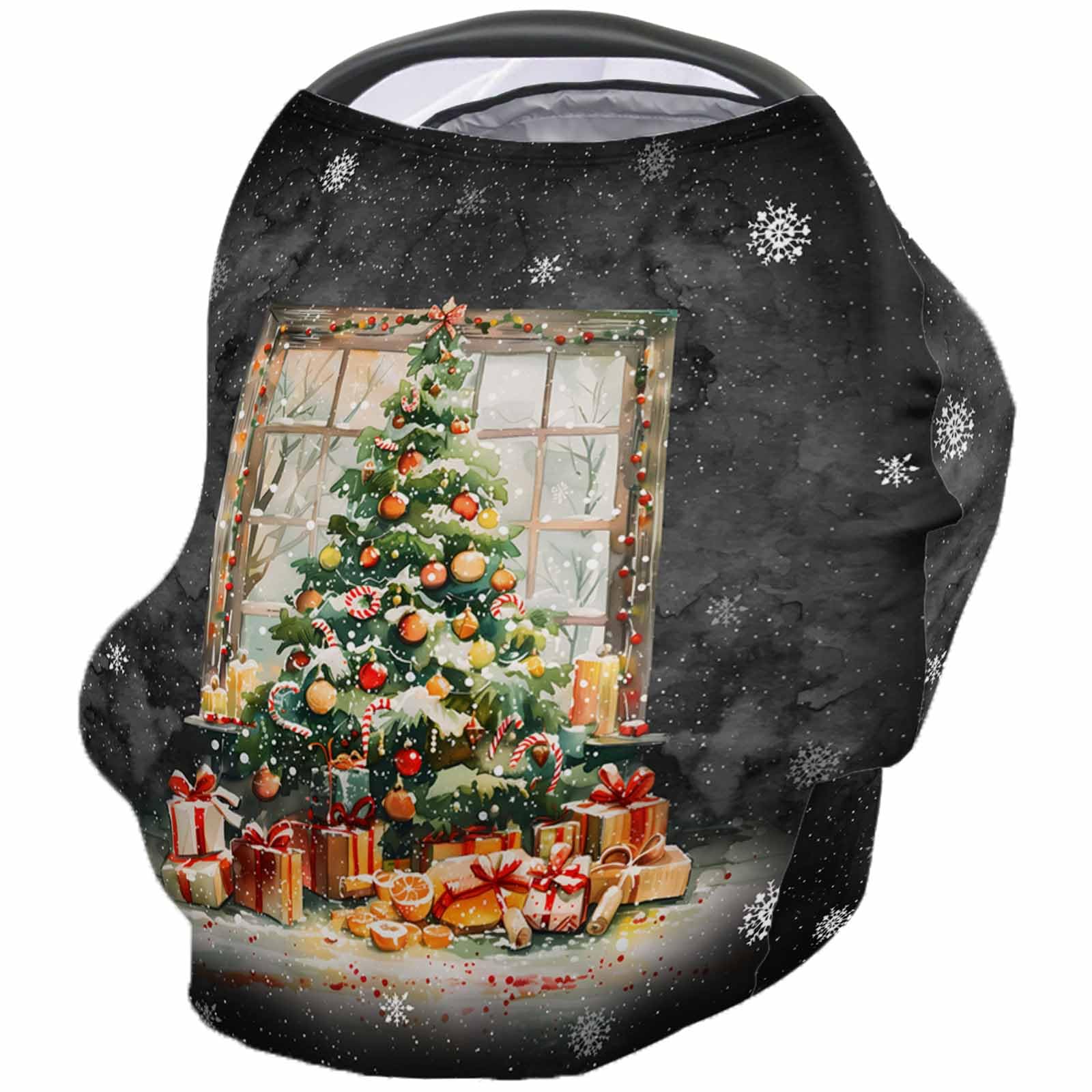 Nursing Cover for Breastfeeding Scarf, Black Watercolor Gorgeous Christmas Tree Snow Baby Car Covers Super Soft Multi Use for Canopy Shopping Cart Cover Blanket Stroller Cover