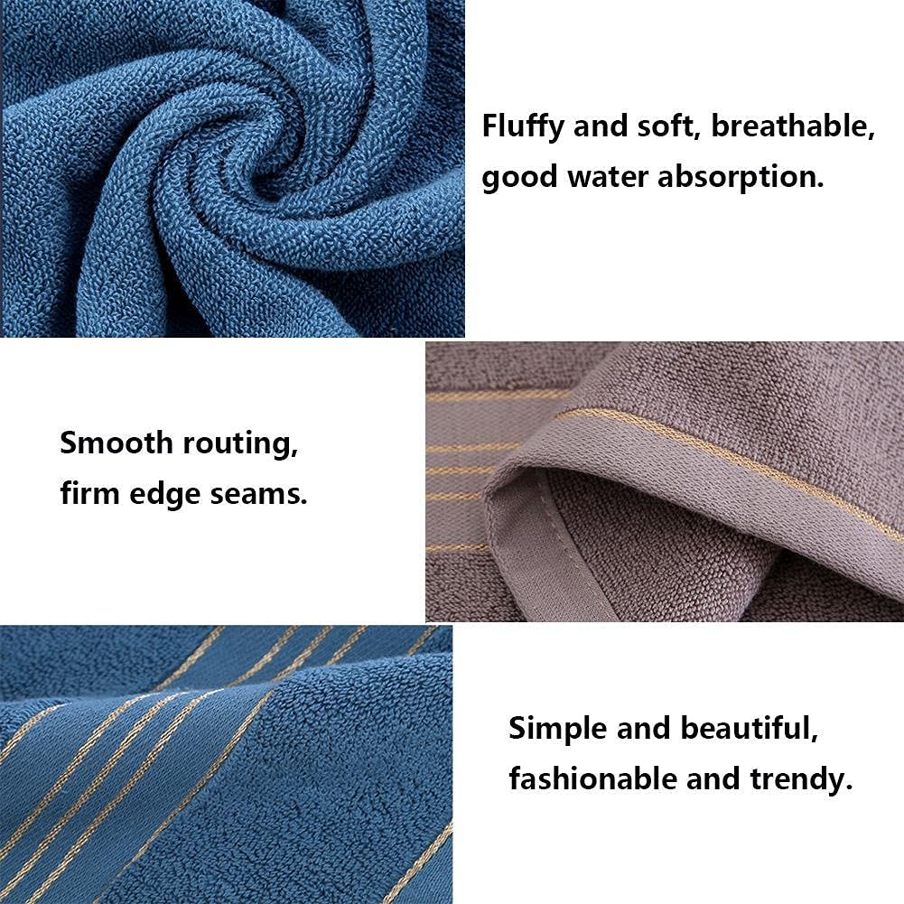 3 Serviette de Bain Drap de Bain en 100% Coton, Grande Taille Douce Luxe et Très Absorbant, pour Douche Natation Salle de Bains Hôtel Voyage (70x140CM, Bleu+Gris+Beige)