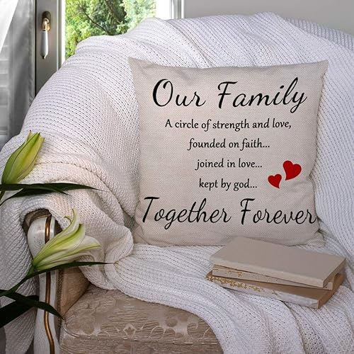 Miniatura 3 de SSOIU Nuestra familia es un círculo de fuerza y amor. Fundada en la fe, unida en el amor, mantenida por Dios, funda de almohada cuadrada de lino y