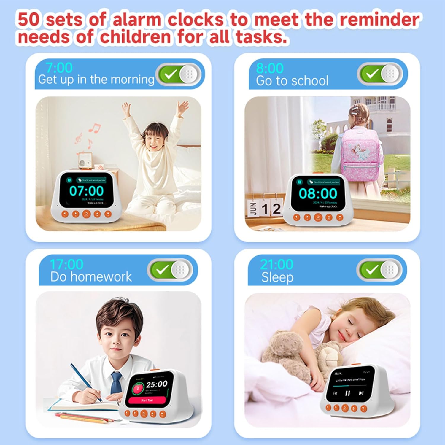 AI Smart Alarm Clock for Kids, Sound Machine and OK Wake Clock for Kids, Children's Sleep Trainer, Interactive Companion with Voice Control for Girls & Boys, Learning & Educational Gift