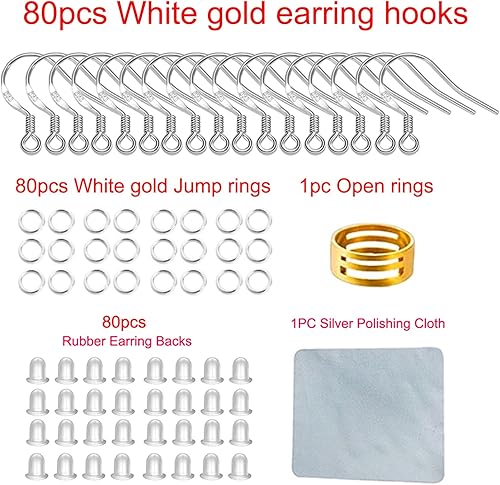 Miniatura 19 de Ganchos de oro para aretes, 80 piezas/40 pares, cables de oreja, 240 piezas hipoalergénicas de joyería con anillos de salto y tapones de silicona