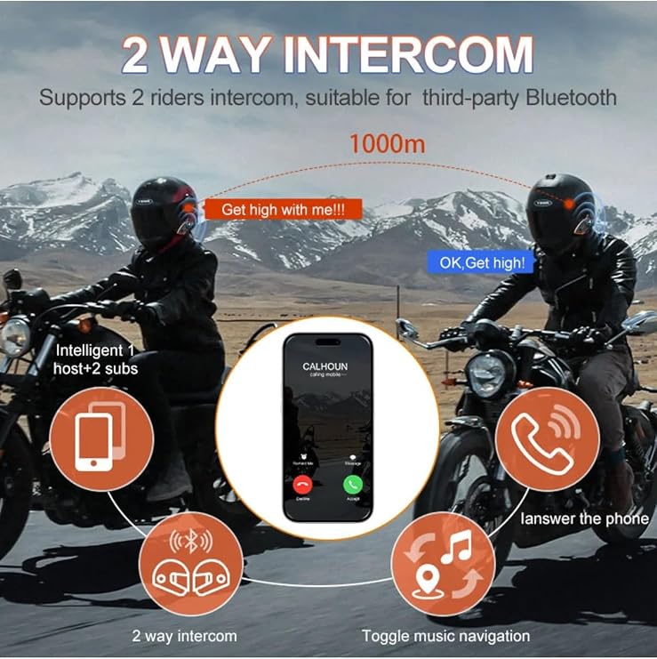 New Model Y80-2X Motorcycle Intercom 2 Person Connection RGB Illuminated Bluetooth Headset