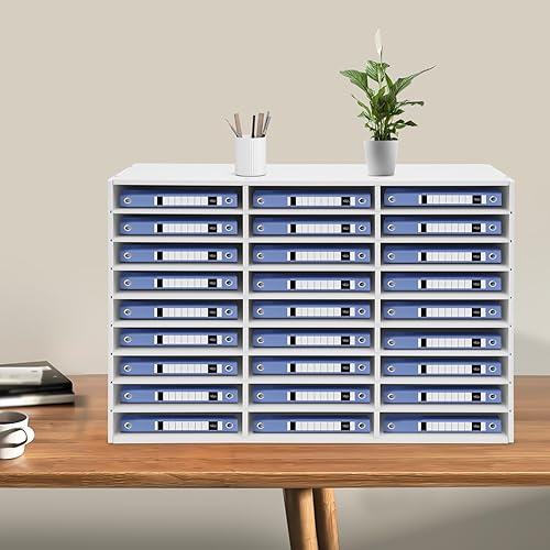 Miniatura 4 de Organizador de literatura, centro de correo clasificador de archivos de escritorio, armario de almacenamiento de papel con 27 compartimentos de