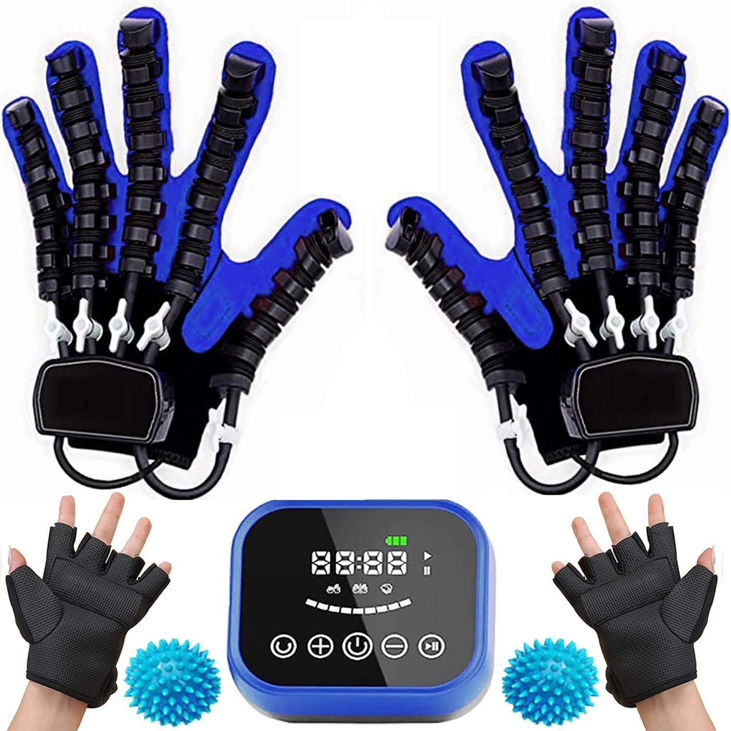 Finger Rehabilitation Training Robot Gloves,Hemiplegia Stroke Hand Therapy Equipment, Hand Exercisers Effectively relieves Hand Fatigue, Stiffness and Finger Joint Pain (XL,Blue)
