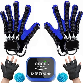 Finger Rehabilitation Training Robot Gloves,Hemiplegia Stroke Hand Therapy Equipment, Hand Exercisers Effectively relieves Hand Fatigue, Stiffness and Finger Joint Pain XL,Blue