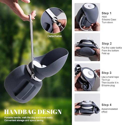 Miniatura 2 de NVTED Botella de agua de silicona para perros, taza de agua de acompañamiento para mascotas, cuenco plegable de viaje con diseño a prueba de fugas