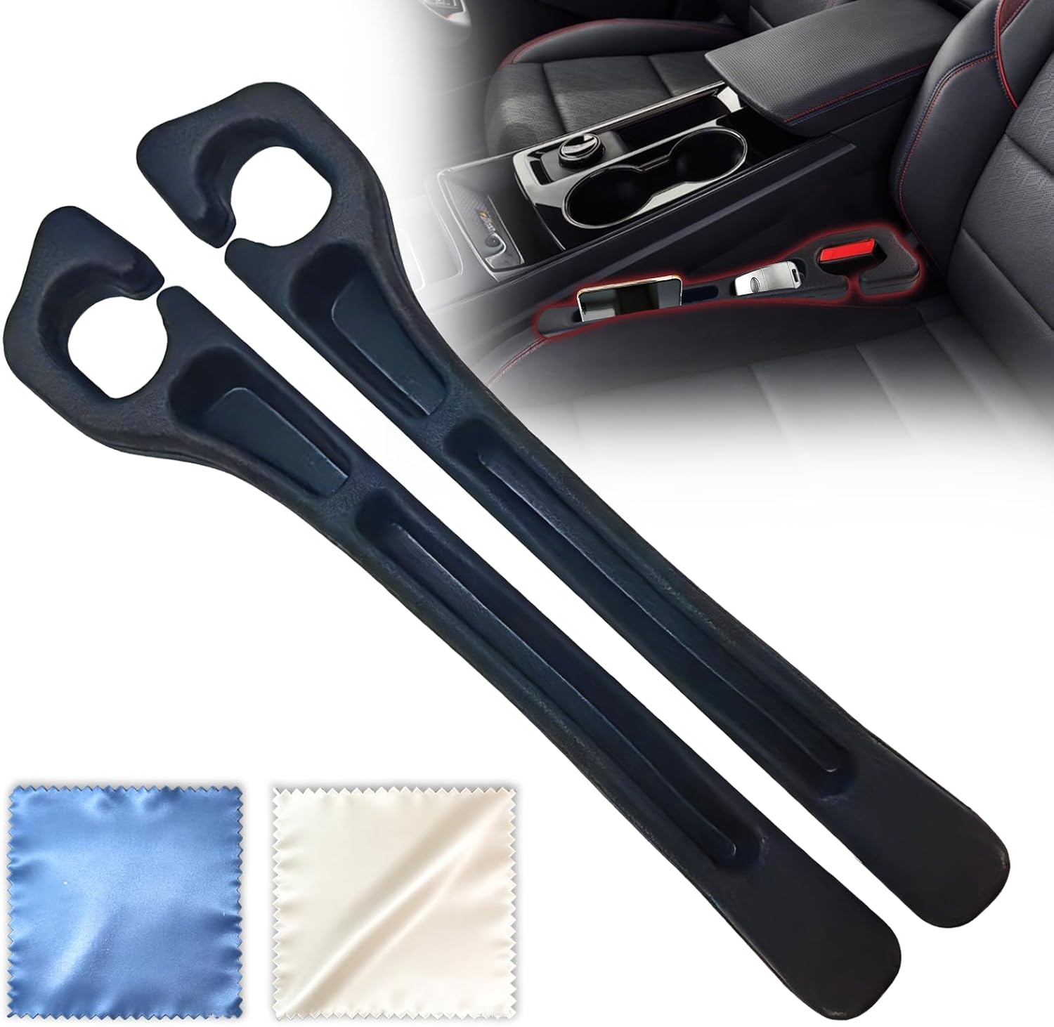 Car Seat Gap Filler Organizer Compatible with All Chevrolet Equinox Accessories | Seat Gap Plug Blocker with Storage Slot | Car Screen Cleaning Cloth