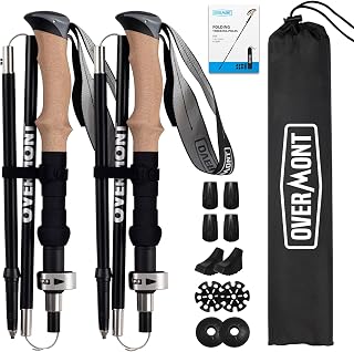 Overmont Wanderstöcke Faltbar Carbon Ultraleicht - Verstellbar 105-125 cm Trekkingstöcke - Nordic Walking Stöcke 1 Paar mit All-Terrain Zubehör Schwarz