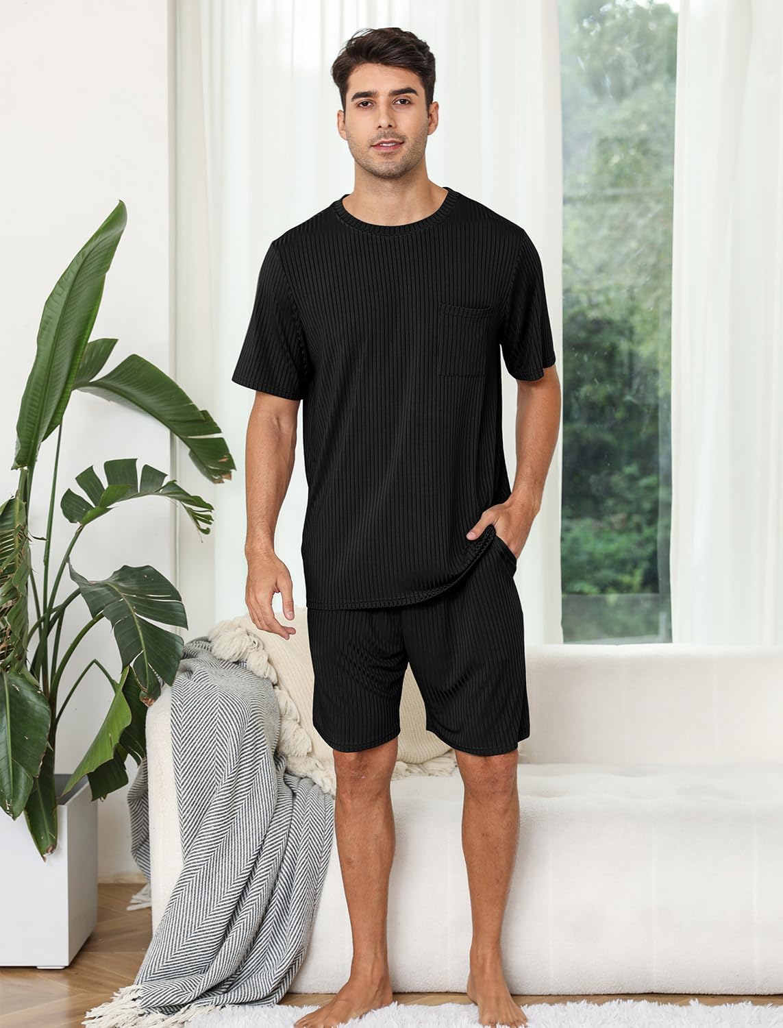 EISHOPEER Matching Pajamas for Couples 2 Piece Lounge Set Ribbed Knit Pajama Matching Tops and Shorts Soft Sleepwear S-XXL - Image 5