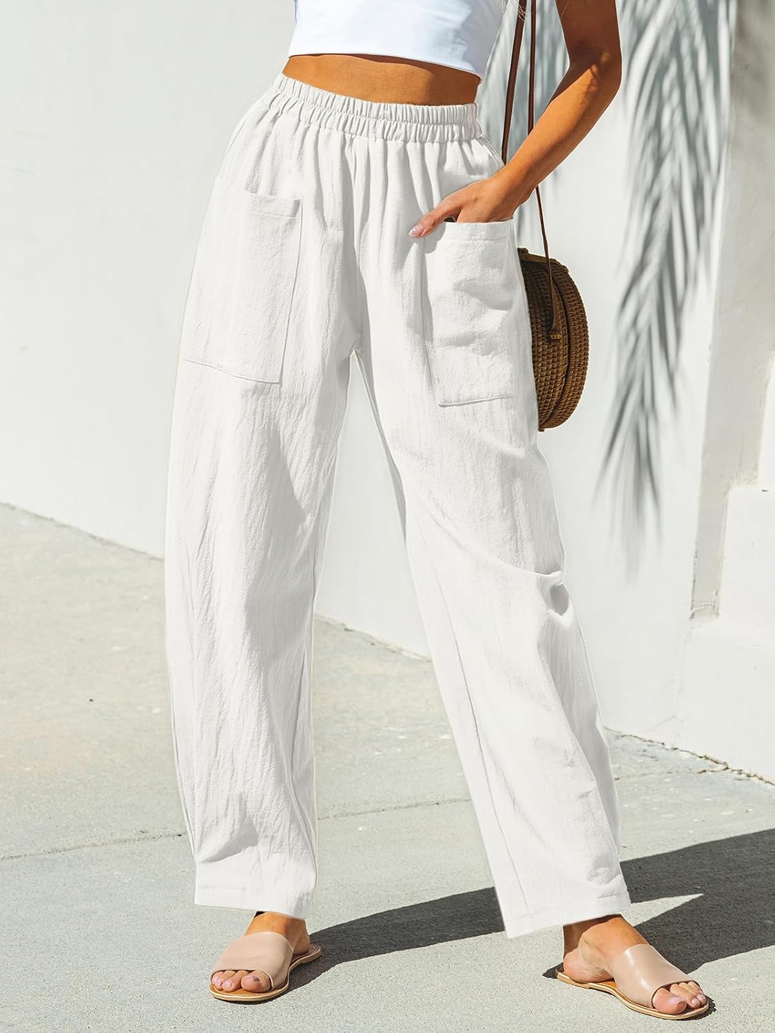 CUPSHE Women's Pants Patch Pocket Tapered Leg Elastic Waist Long Pant Casual Beach Vacation Running