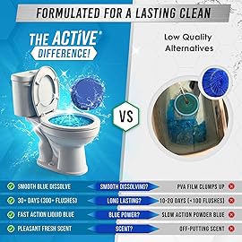 ACTIVE Automatic Toilet Bowl Cleaner Tablets Blue Gel Toilet Tank Cleaners, Septic-Safe Hard Water Ring Stain Remover, Smell Eliminator Heavy Duty Toilet Cleaning & Deodorizer, Fresh Scent - 12 Tabs