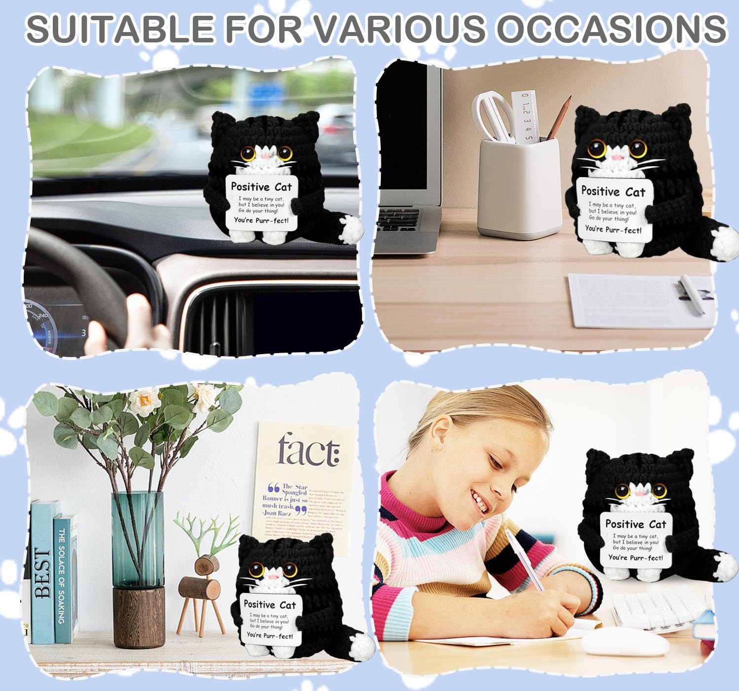 Positive Crochet Cat Animal Emotional Support Crochet Cat Handmade Crochet Animals Lover Gifts for Women Men,Handmade Funny Mini Birthday Cute Cat Decor Mom Grandma Daughter Son Friends