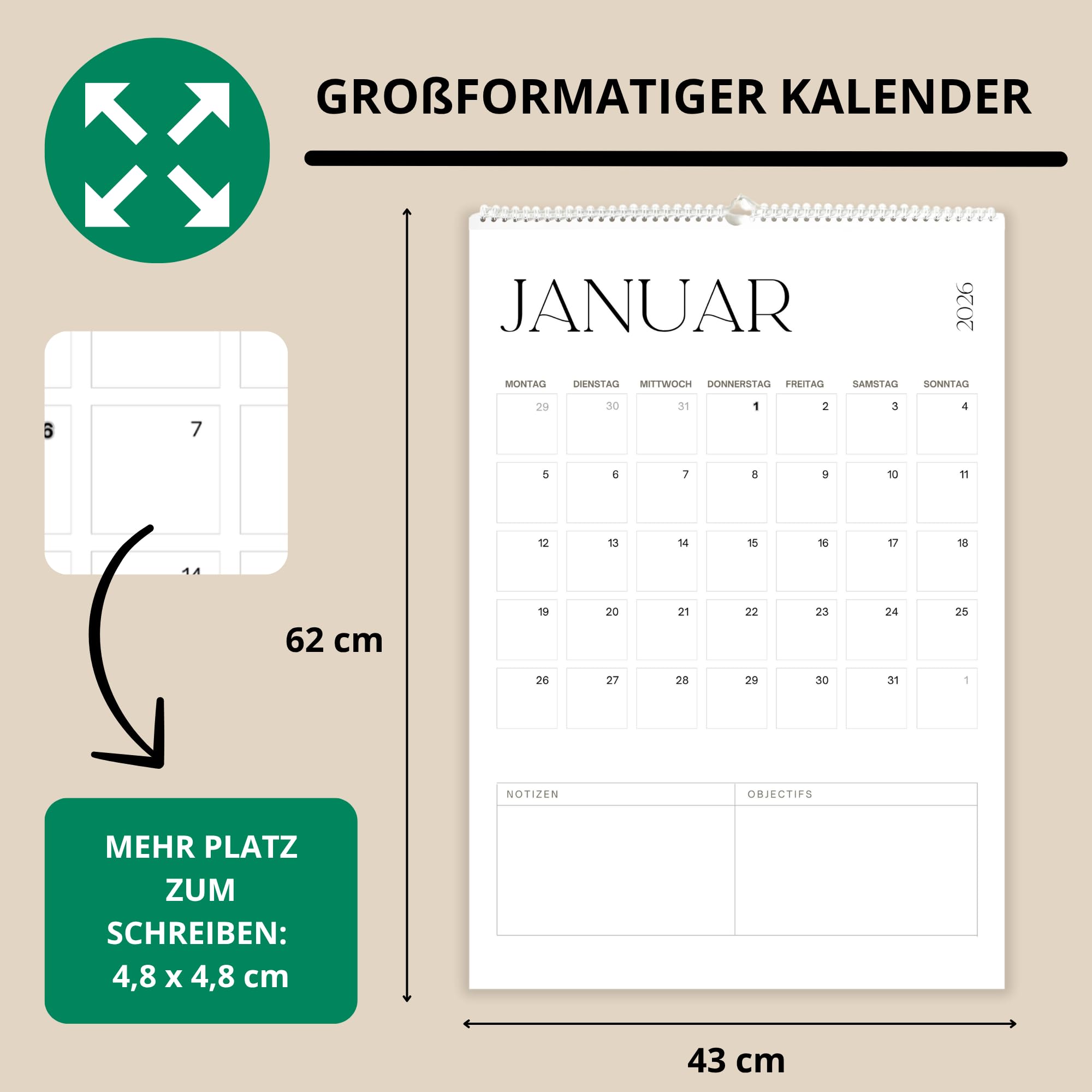 Calendrier 2026 Mural Grand Format Winund 43x62 Cm - 14 Mois Nov 2025 à Déc 2026 Avec Autocollants Et Poster
