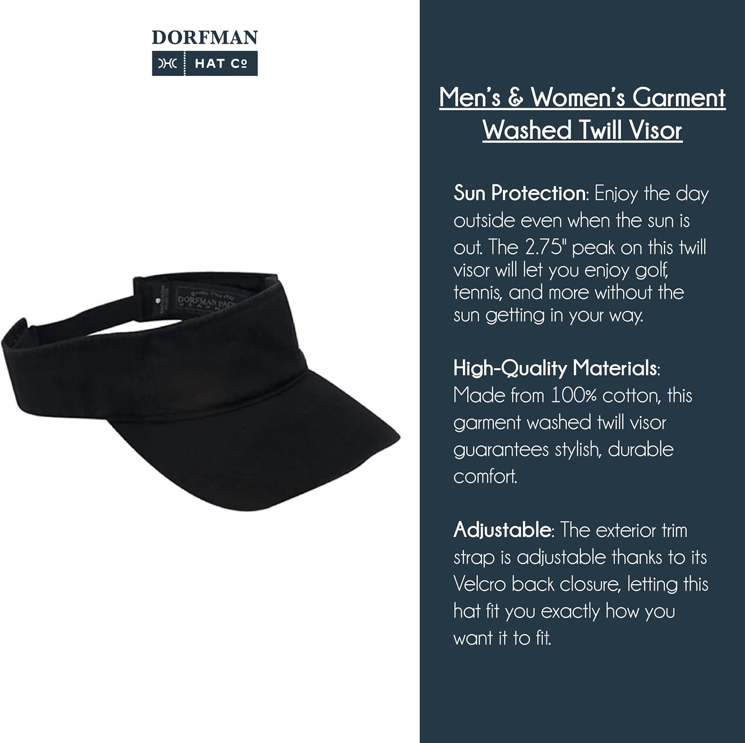 Dorfman Hat Co. Men's Garment Washed Twill Visor