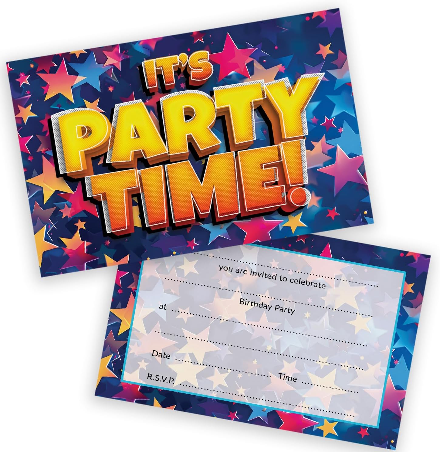 7th Birthday Party Invitations Kids - Celebration Stars 20 Pack - Childrens Birthday Invitations for Boys/Girls A6 Bday Party Invites Invitation Cards with Folding Envelopes