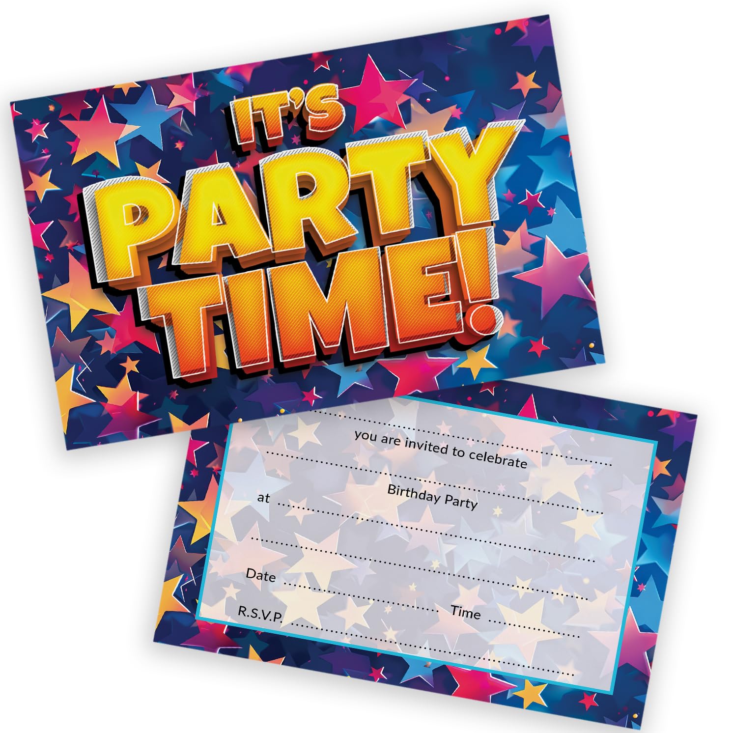Celebration Stars Party Invitations Men Women - 20 Pack - Adults Birthday Invitations for Friends Family A6 Party Invites Invitation Cards with Folding Envelopes