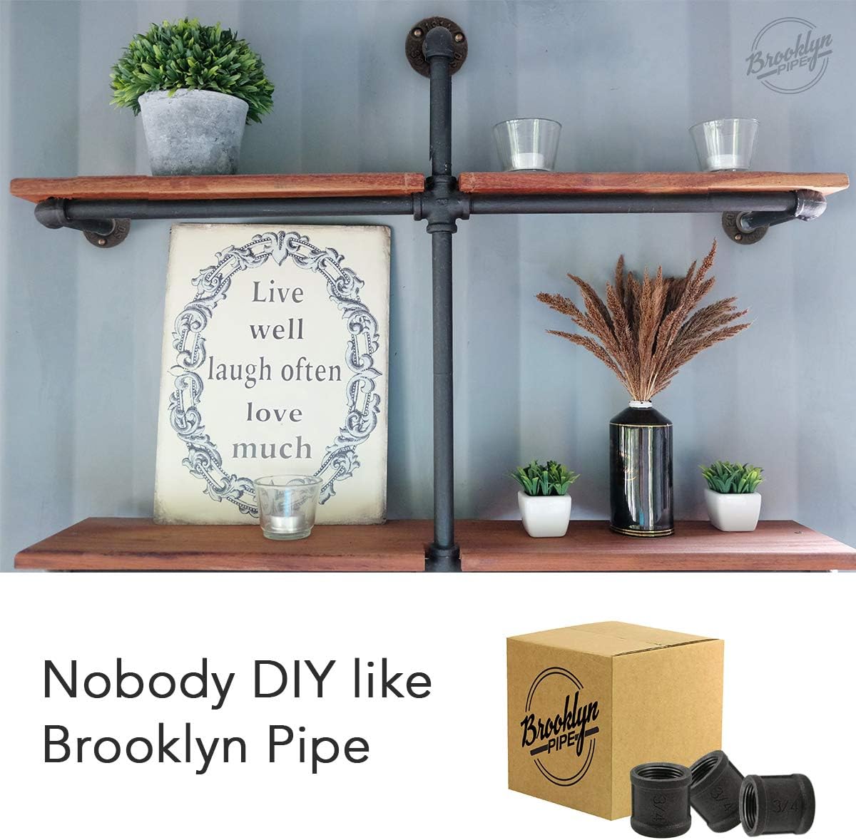 Brooklyn Pipe 20 Pack 1/2 Inch Pipe Coupler Fittings Industrial Metal Pipe fittings Malleable ThreadedFurniture Vintage Shelving Steampunk - - 