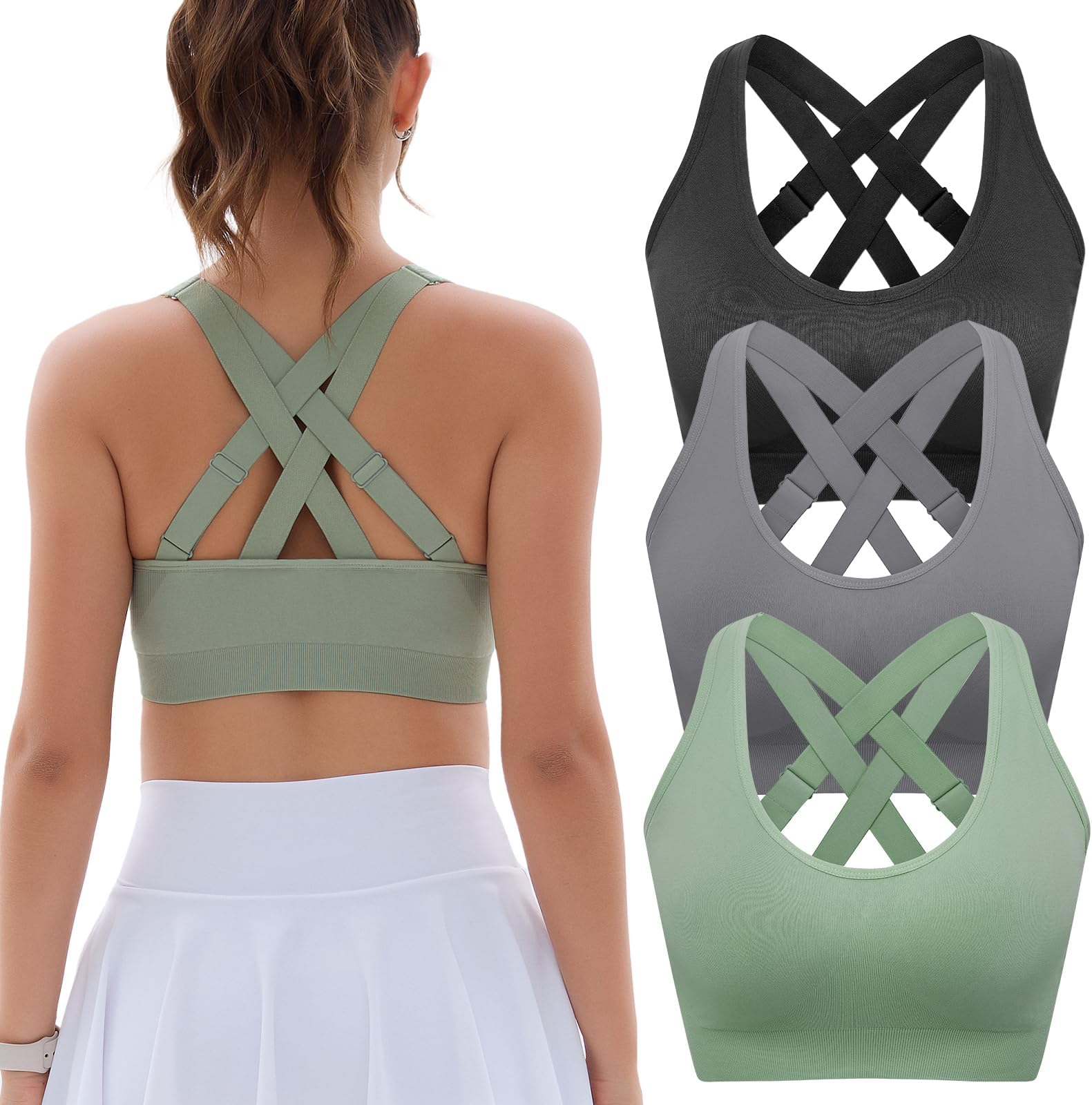 Adjustable Sports Bras for Women: High Support Impact Padded Full Coverage Bra for Workout Gym - for C-DDD Large Bust