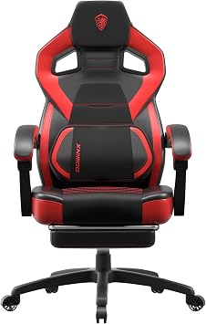 Dowinx Gaming Chair with Footrest, Big and Tall Gaming Chair for Heavy People, Gamer Chair for Adult with Massage, Ergonomic Gaming Chair with headrest, Computer Game Chair for 200lbs, Red