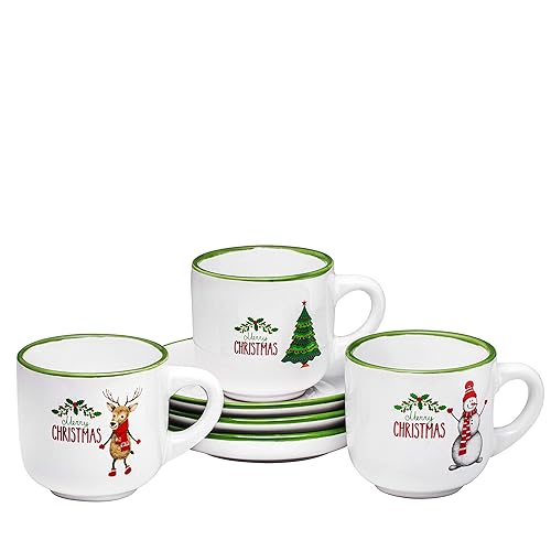 Vista 6 de Bruntmor Opción de regalo: Juego de 4 tazas y platillos de expreso. Tazas de espresso apilables pequeñas de 4 onzas con estante. Taza de café