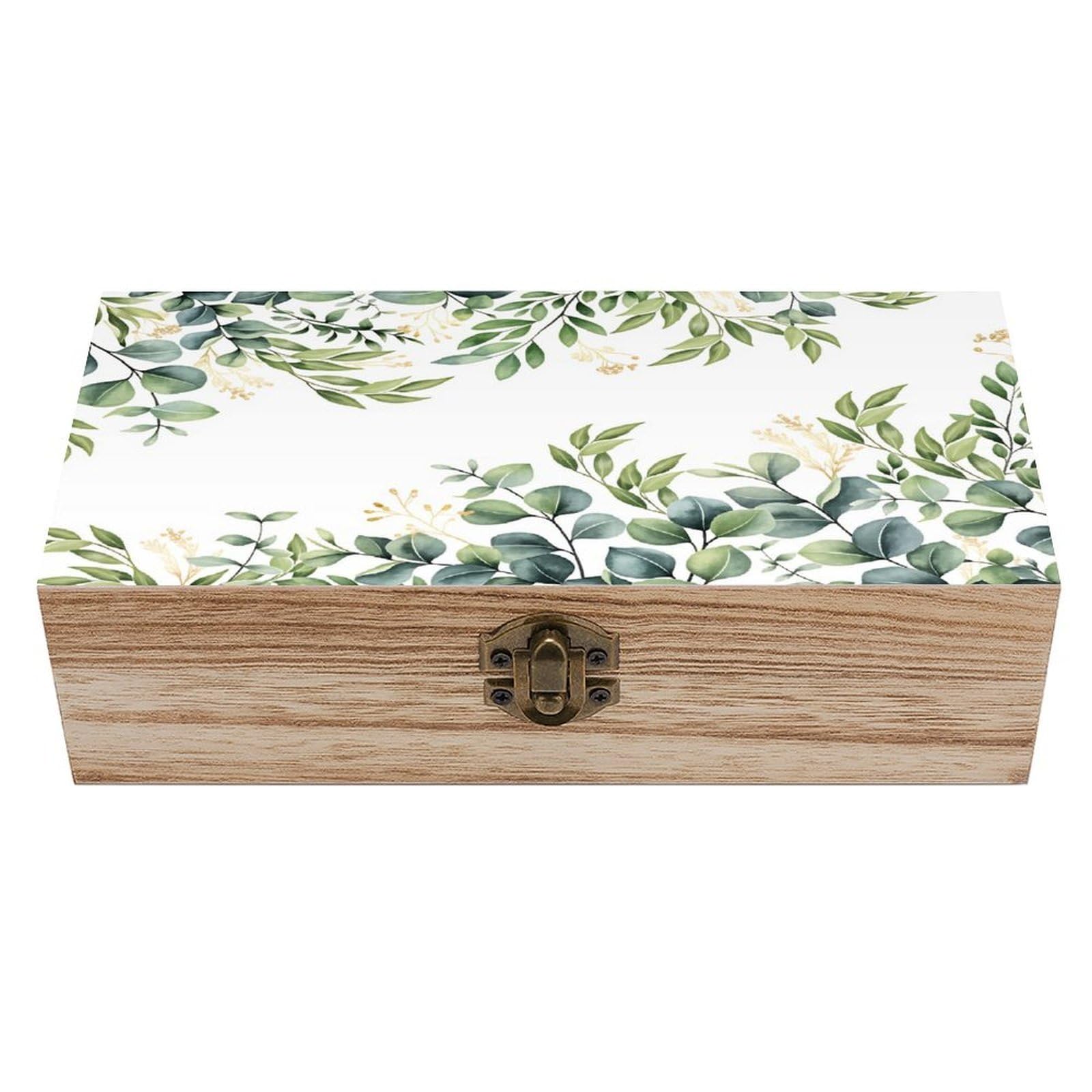 HLBSDM Spring Green Leaves Vintage Wooden Keepsake Box with Hinged Lid And Locking Clasp, Decorative Storage Box for Jewelry, Trinkets And Small Accessories, Organizer for Home Or Wedding
