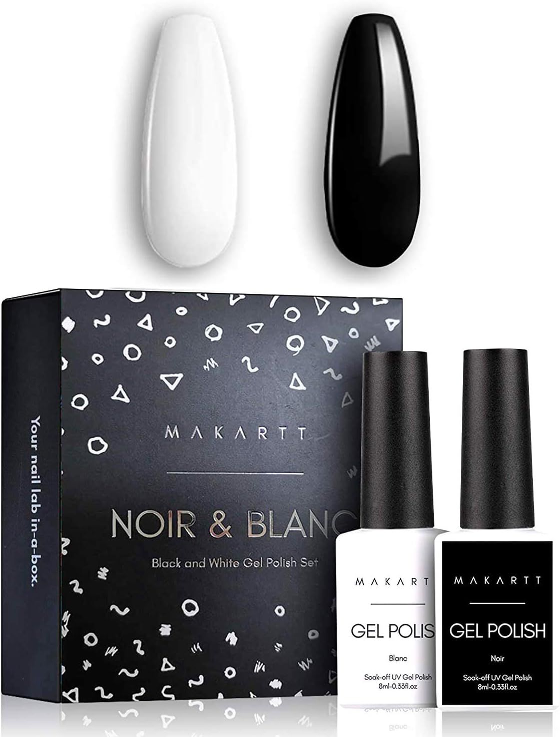 Makartt Gel Nail Polish Sets, 2 Pcs Black White Colors Gel Polish for Long lasting Nail Polish,Soak Off UV/LED Nails Lamp