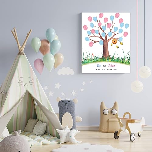 Miniatura 4 de ALodr Libro de invitados para baby shower, lienzo de árbol de huellas dactilares, libro de invitados con huellas dactilares con temática de abeja,