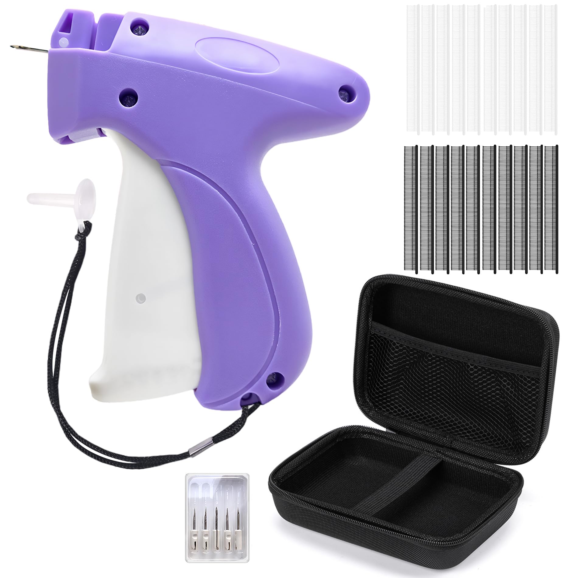 Bavane Quick Clothing Fixer, Mini Stitch Gun for Clothes with Case,Portable Quick Stitch Sewing Gun Stitch Garment Tag with 5 Needles,1000 Black & 1000 White 5mm Micro Fasteners (Purple)