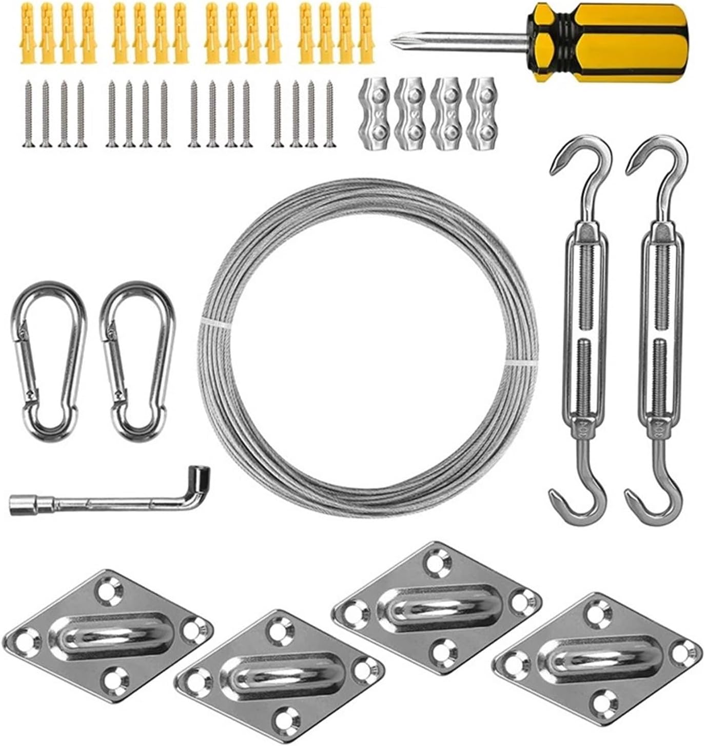 Shade Sail Hardware Kit Sun Shade Hardware Kit for Rectangle Triangle Heavy Duty Stainless Steel with Wire Rope Sail Installation for Outdoor